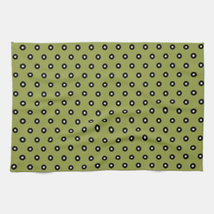Black/White Polka Dot Green Background(Changeable) Tea Towel