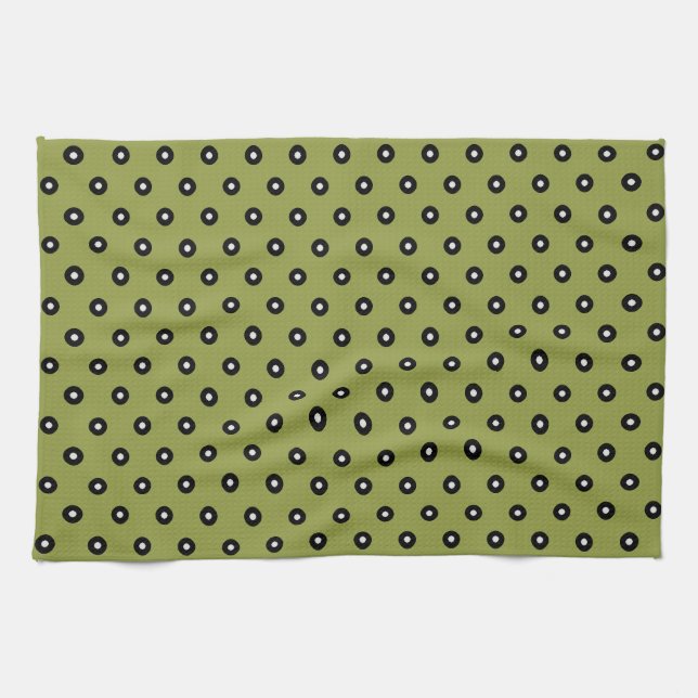 Black/White Polka Dot Green Background(Changeable) Tea Towel (Horizontal)