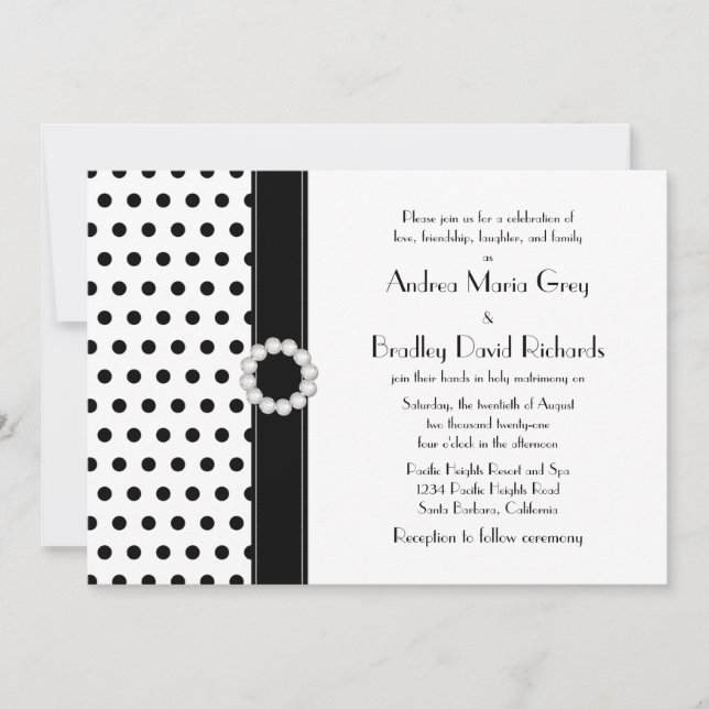 Black White Polka Dot Jewel Wedding Invitation (Front)
