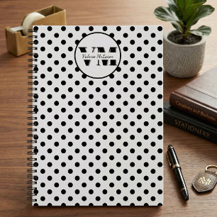 Black White Polka Dot Monogram 2026 Custom Name  Notebook
