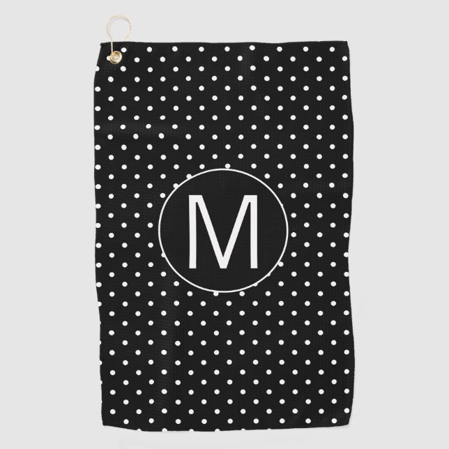 Black White Polka Dot Monogram Golf Towel (Front)