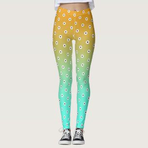 Black/White Polka Dot On Turquoise/Gold Leggings