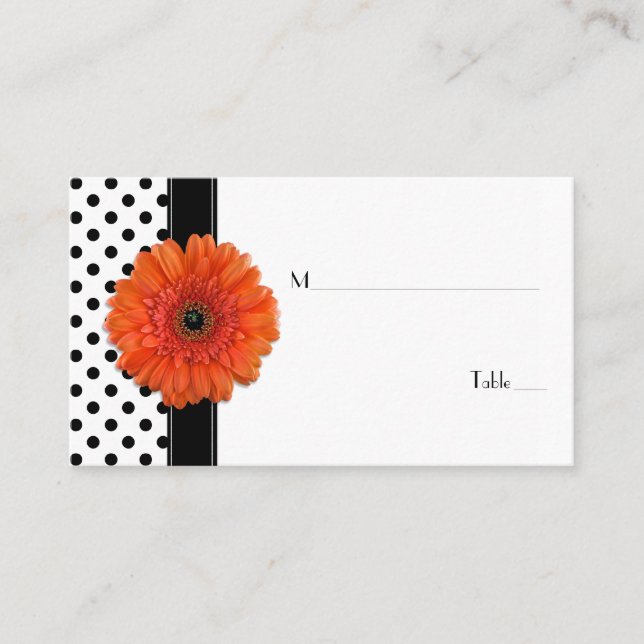 Black White Polka Dot Orange Gerber Place Card (Front)