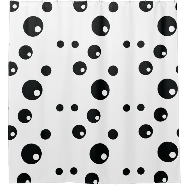 Black & White Polka Dot Pattern Design Shower Curtain (Front)