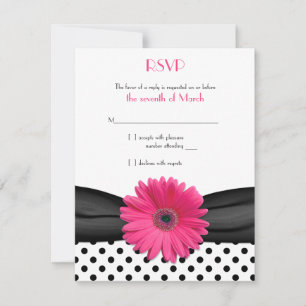 Black White Polka Dot Pink Daisy Wedding RSVP Card