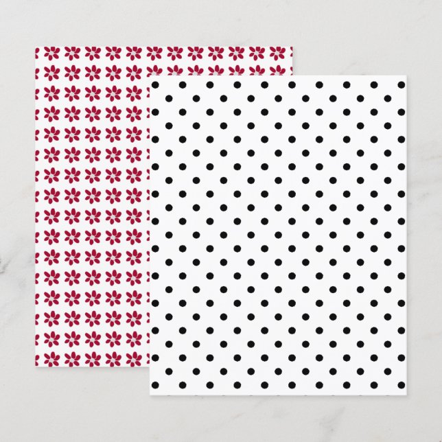 Black White Polka Dot Red Flowers Scrapbook Paper (Front/Back)