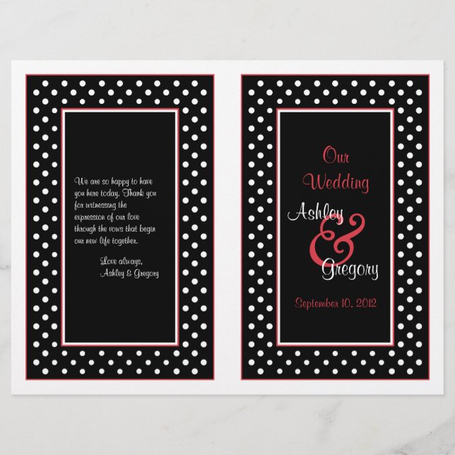 Black White Polka Dot Red Trim Wedding Program (Front)