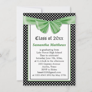 Black white polka dot ribbon Graduation Invitation