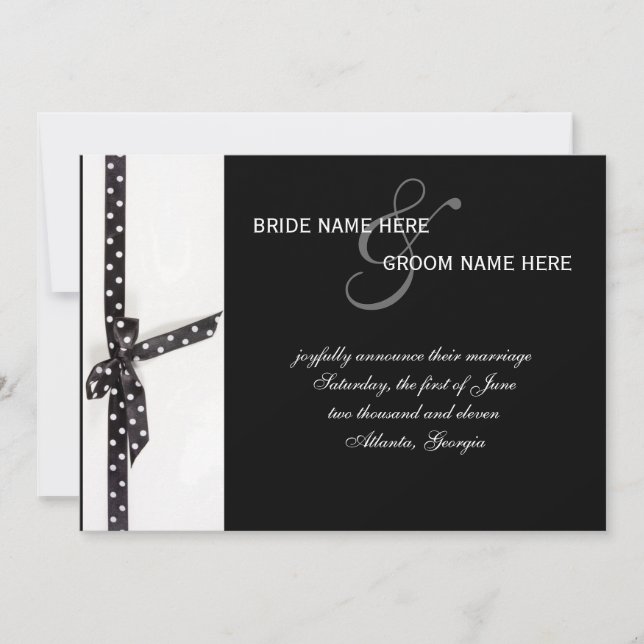 Black & White Polka Dot Ribbon Invitation (Front)