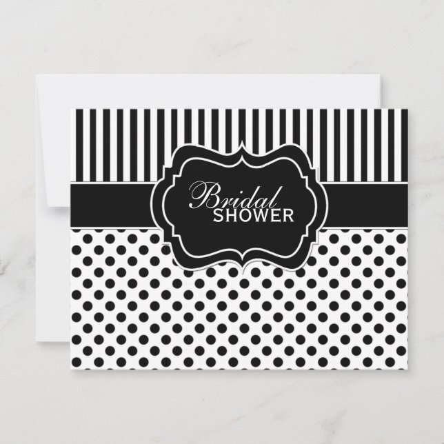 Black, White Polka Dot Stripe Bridal Shower Invite (Front)