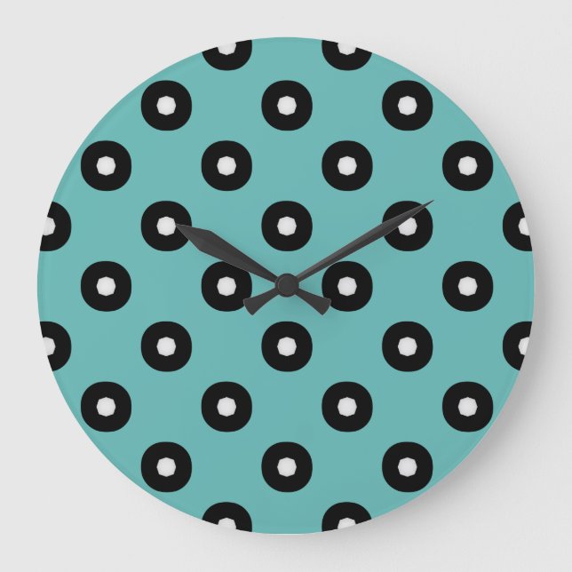 Black/White Polka Dot Teal Background (Changeable) Large Clock (Front)