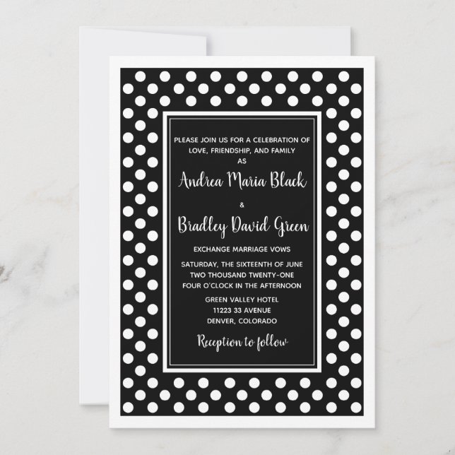 Black White Polka Dot Wedding Invitation (Front)