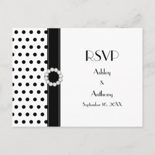Black White Polka Dot Wedding RSVP Postcard