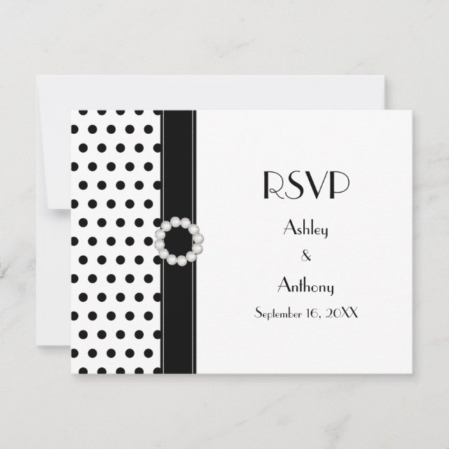 Black White Polka Dot Wedding RSVP Reply (Front)