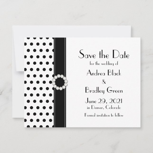 Black White Polka Dot Wedding Save the Date (Front)
