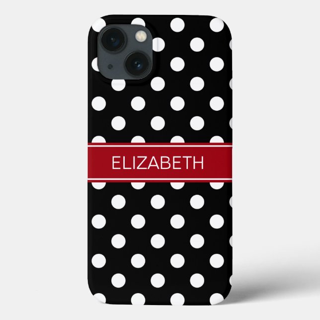 Black White Polka Dots #2 Cranberry Name Monogram Case-Mate iPhone Case (Back)