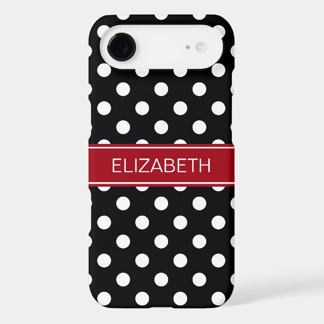 Black White Polka Dots #2 Cranberry Name Monogram Case-Mate iPhone Case (Back)