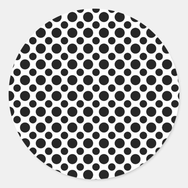 Black White Polka Dots Big and Small Classic Round Sticker (Front)