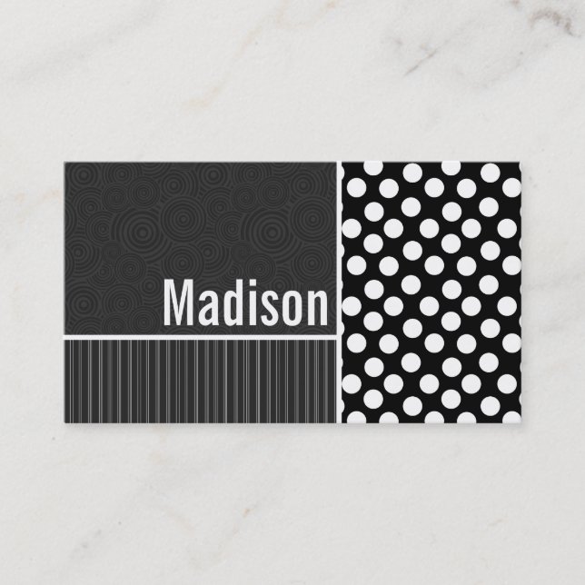 Black & White Polka Dots Business Card (Front)