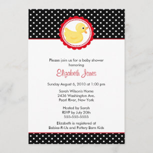 Black & White Polka Dots Duck Baby Shower Invitation