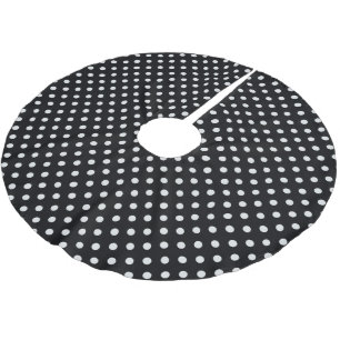 Black White Polka Dots Pattern Brushed Polyester Tree Skirt