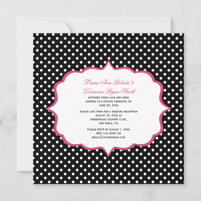 Black White Polka Dots Pink Frame Reception Only Invitation (Front)