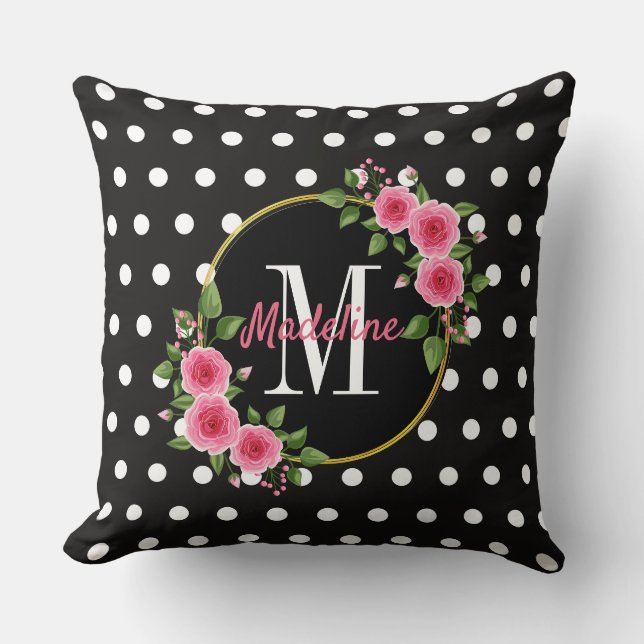 Black & White Polka Dots Throw Pillow (Front)