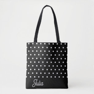 Black White Polka Pattern Elegant Personalised Tote Bag
