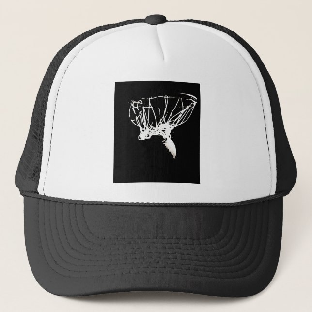 Black White Pop Art Basketball Trucker Hat (Front)