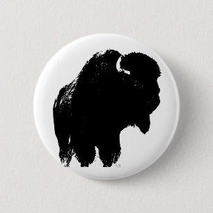 Black & White Pop Art Bison Buffalo 6 Cm Round Badge
