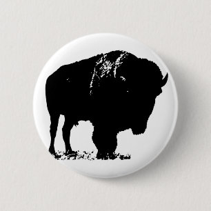 Black & White Pop Art Bison Buffalo 6 Cm Round Badge