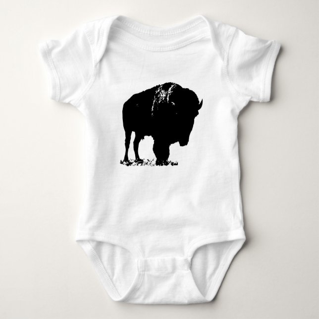 Black & White Pop Art Bison Buffalo Baby Bodysuit (Front)