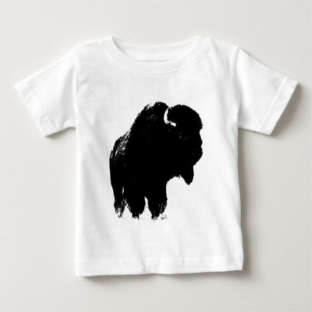 Black & White Pop Art Bison Buffalo Baby T-Shirt (Front)