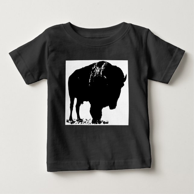 Black & White Pop Art Bison Buffalo Baby T-Shirt (Front)