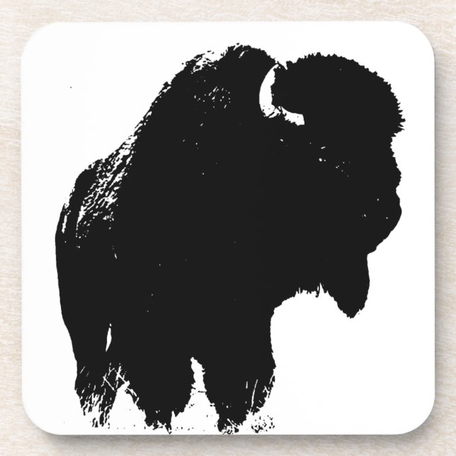 Black & White Pop Art Bison Buffalo Coaster (Front)