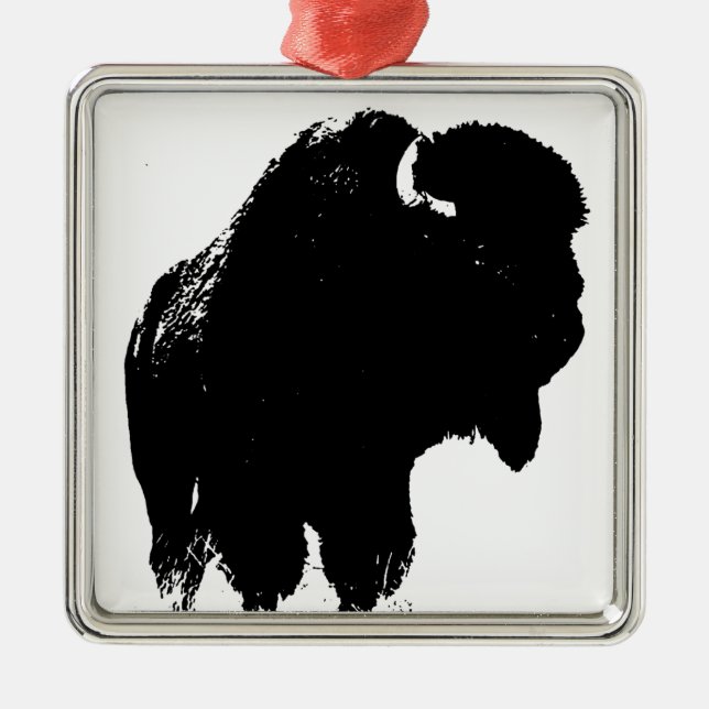 Black & White Pop Art Bison Buffalo Metal Tree Decoration (Front)