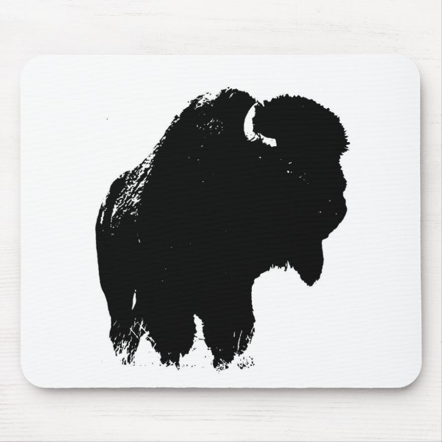 Black & White Pop Art Bison Buffalo Mouse Pad (Front)