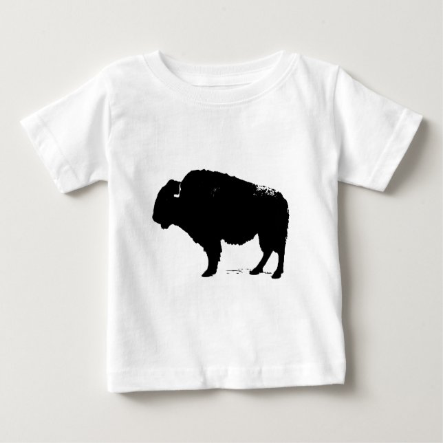 Black & White Pop Art Buffalo Bison Baby T-Shirt (Front)