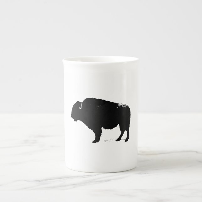 Black & White Pop Art Buffalo Bison Bone China Mug (Front)