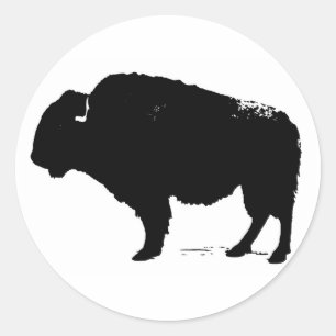 Black & White Pop Art Buffalo Bison Classic Round Sticker