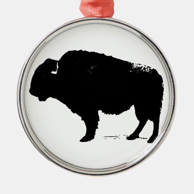 Black & White Pop Art Buffalo Bison Metal Tree Decoration (Front)
