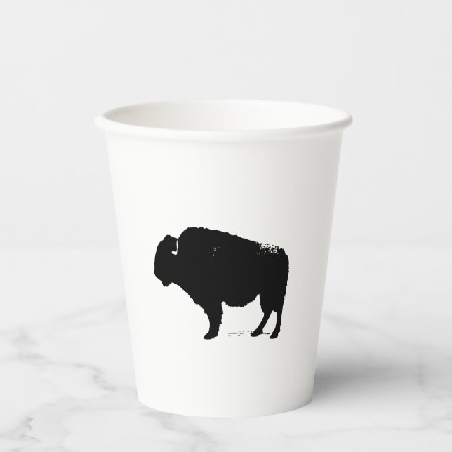 Black & White Pop Art Buffalo Bison Paper Cups (Front)