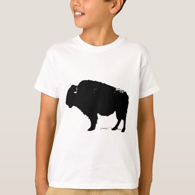 Black & White Pop Art Buffalo Bison T-Shirt (Front)