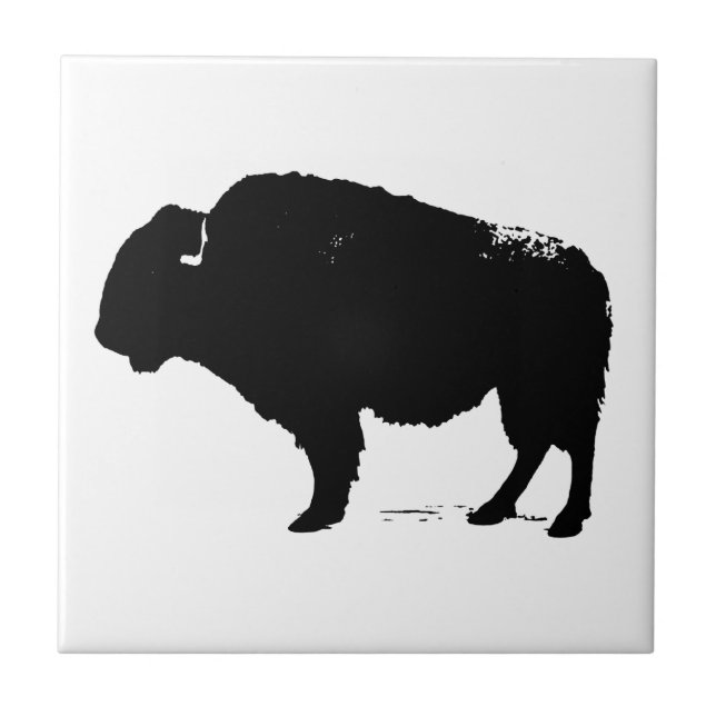 Black & White Pop Art Buffalo Bison Tile (Front)