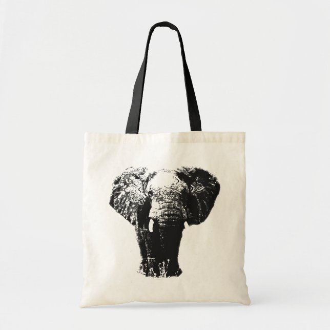 Black & White Pop Art Elephant Tote Bag (Front)