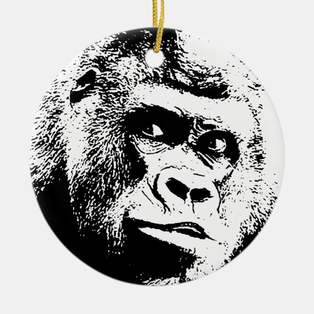 Black White Pop Art Gorilla Ceramic Tree Decoration (Front)