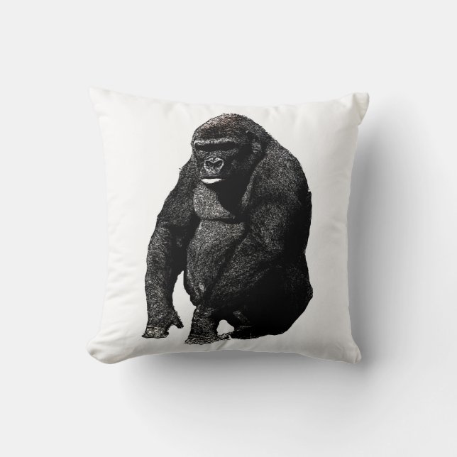Black White Pop Art Gorilla Cushion (Front)
