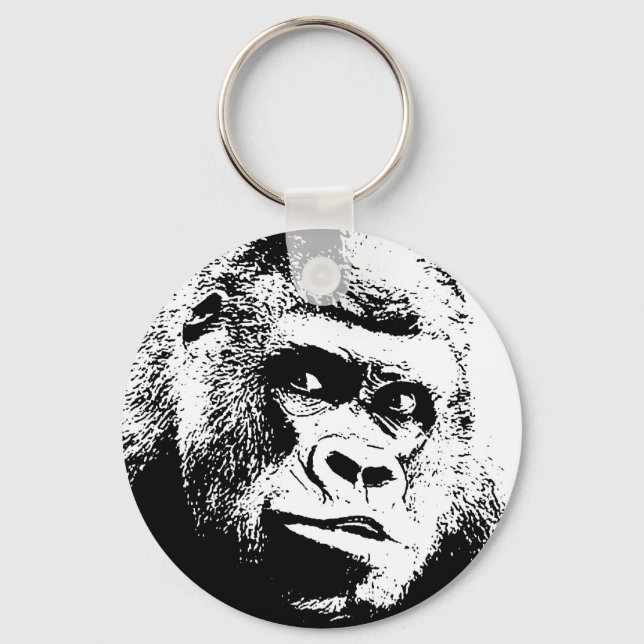 Black White Pop Art Gorilla Key Ring (Front)