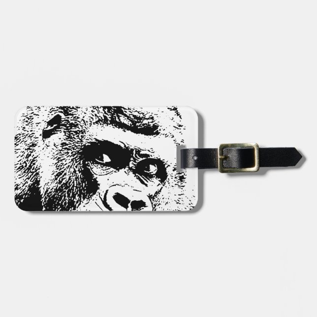 Black White Pop Art Gorilla Luggage Tag (Front Horizontal)