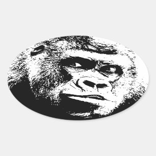 Black White Pop Art Gorilla Oval Sticker